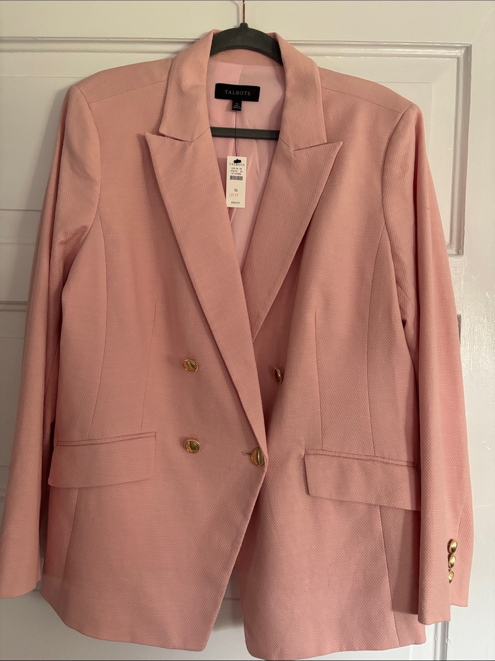 Talbots Blush Pink Double-Breasted Blazer with Gold Buttons